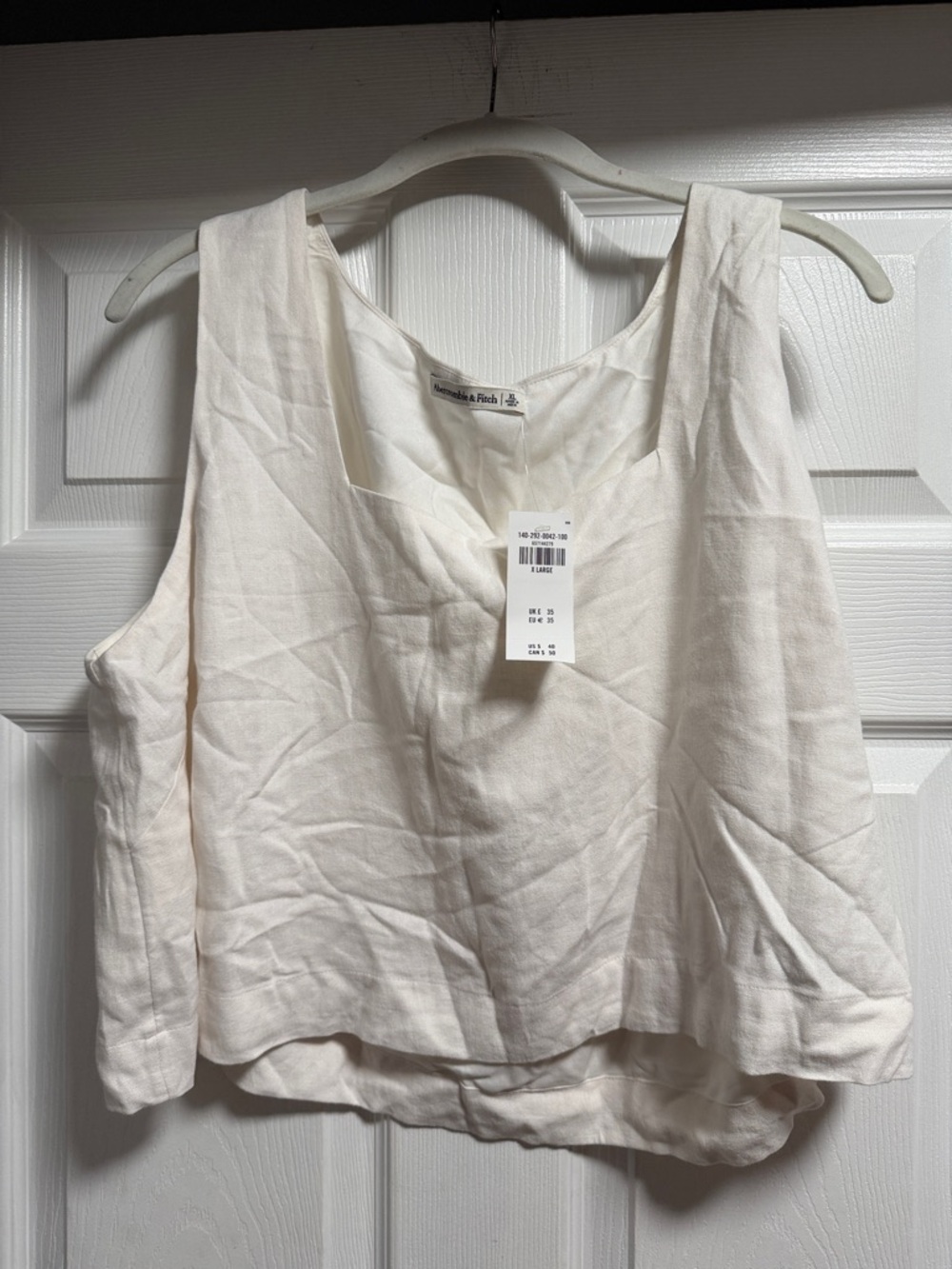 Abercrombie & Fitch Cream Linen Boxy Scoop Tank